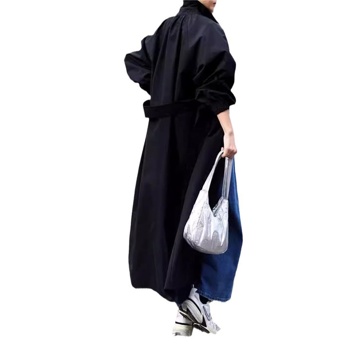 Women's Maxi Long Oversized Coat with High Standing Collar, Gathered Back Yoke and Boxy Silhouette Mune Fashion