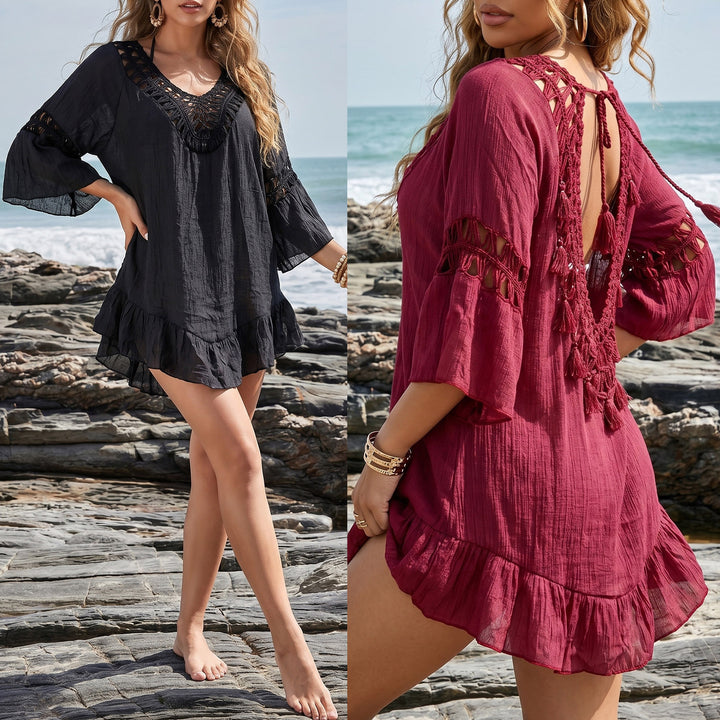 Ladies airy beach cover-up with crochet lace Mune Fashion
