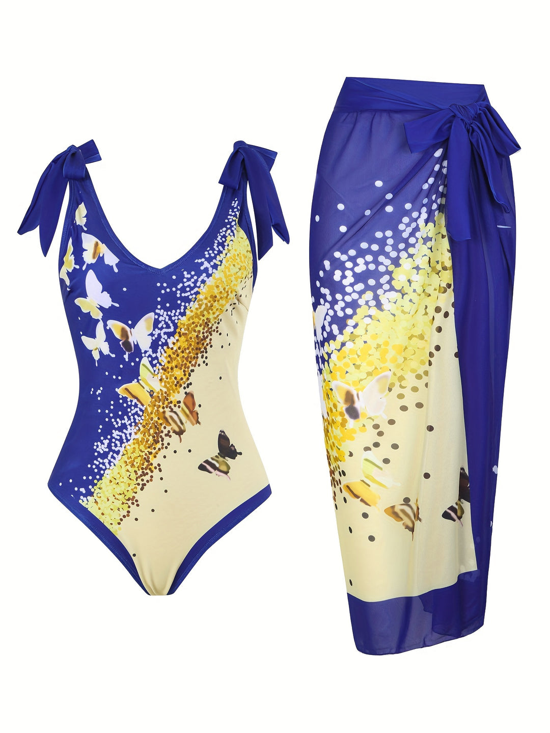 Women's Colorful Printed Swimsuit with Matching Wrap Skirt Mune Fashion