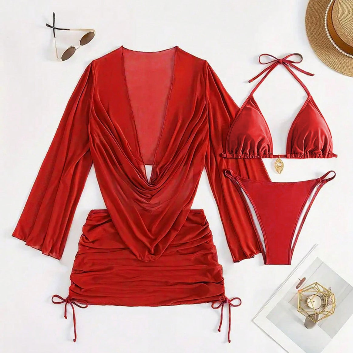 Women's bikini set with sophisticated wrap blouse and semi-transparent skirt Mune Fashion