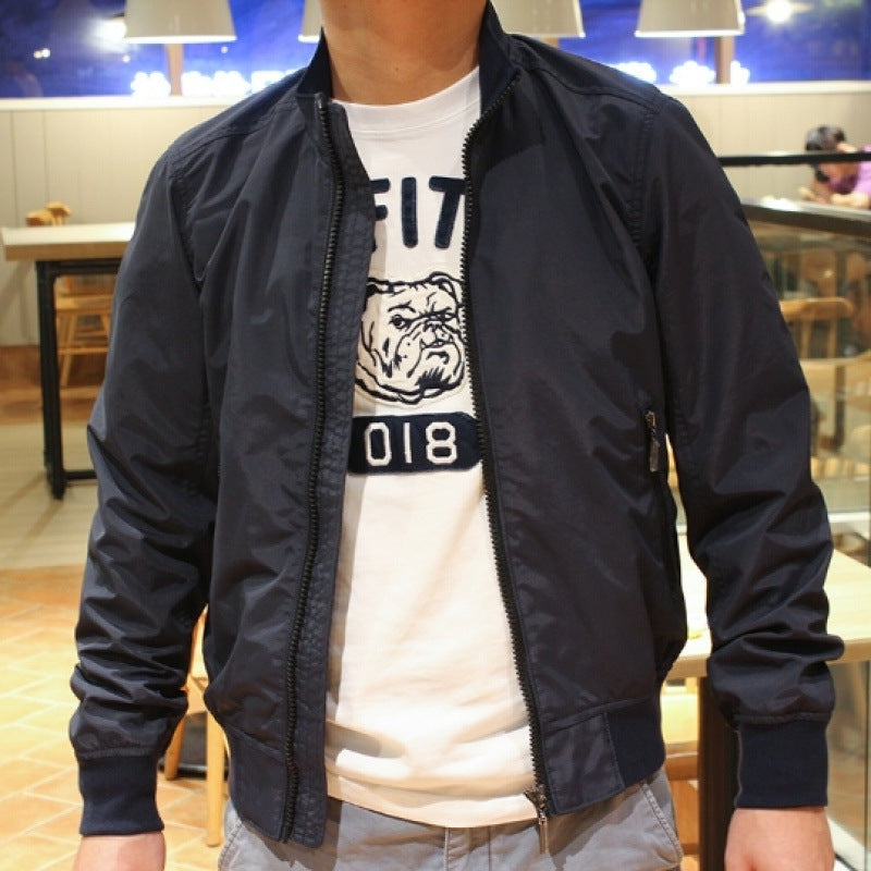 Men's Lightweight Water-Repellent Bomber Jacket with Stand Collar and Zipper Mune Fashion