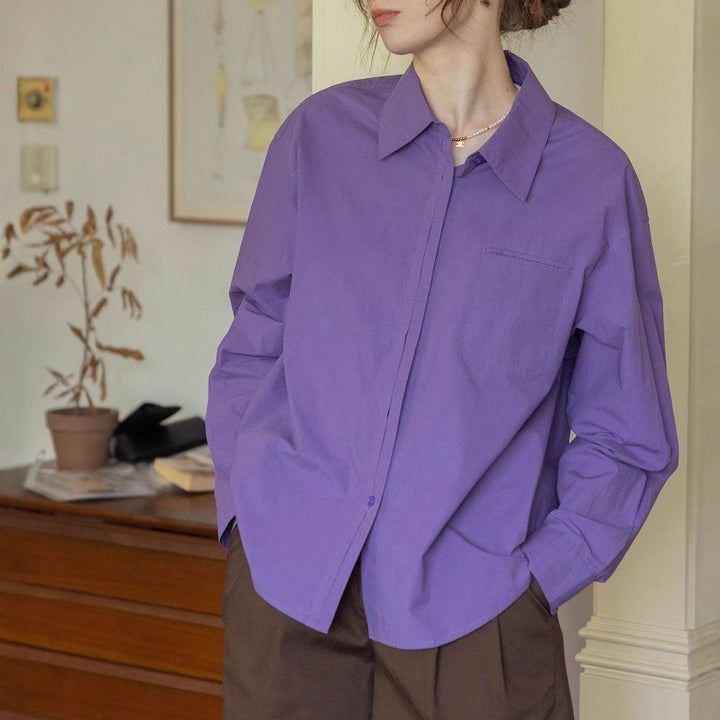 Women's Oversized Shirt Blouse with Chest Pocket Mune Fashion