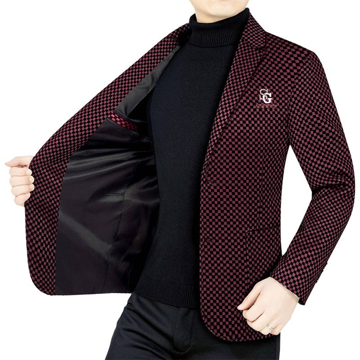 Men's Tailored Single-Breasted Blazer with Graphic Texture and Stretch Comfort Mune Fashion