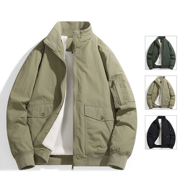 Men's Utility Flight Jacket with Teddy Lining, Stand Collar and Sleeve Pocket Mune Fashion