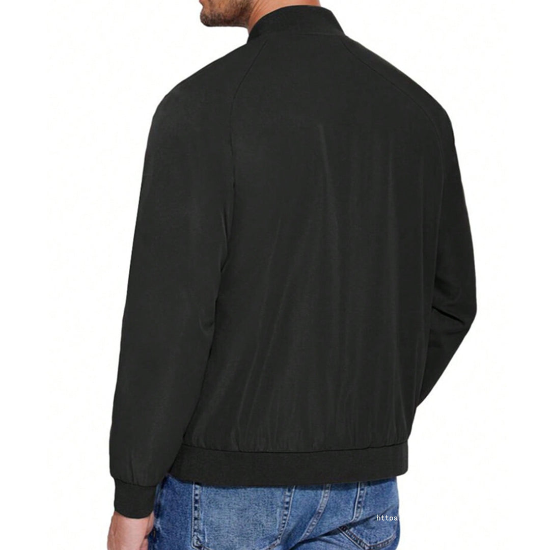 Men's Light Cotton-Mix Bomber Jacket with Ribbed Cuffs and Concealed Zipper Mune Fashion