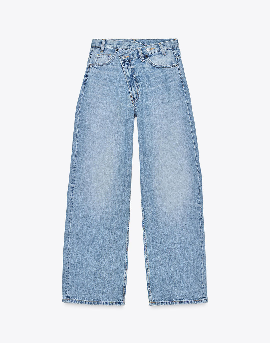 Women's high-waisted wide denim jeans with asymmetric waistband and culotte cut Mune Fashion
