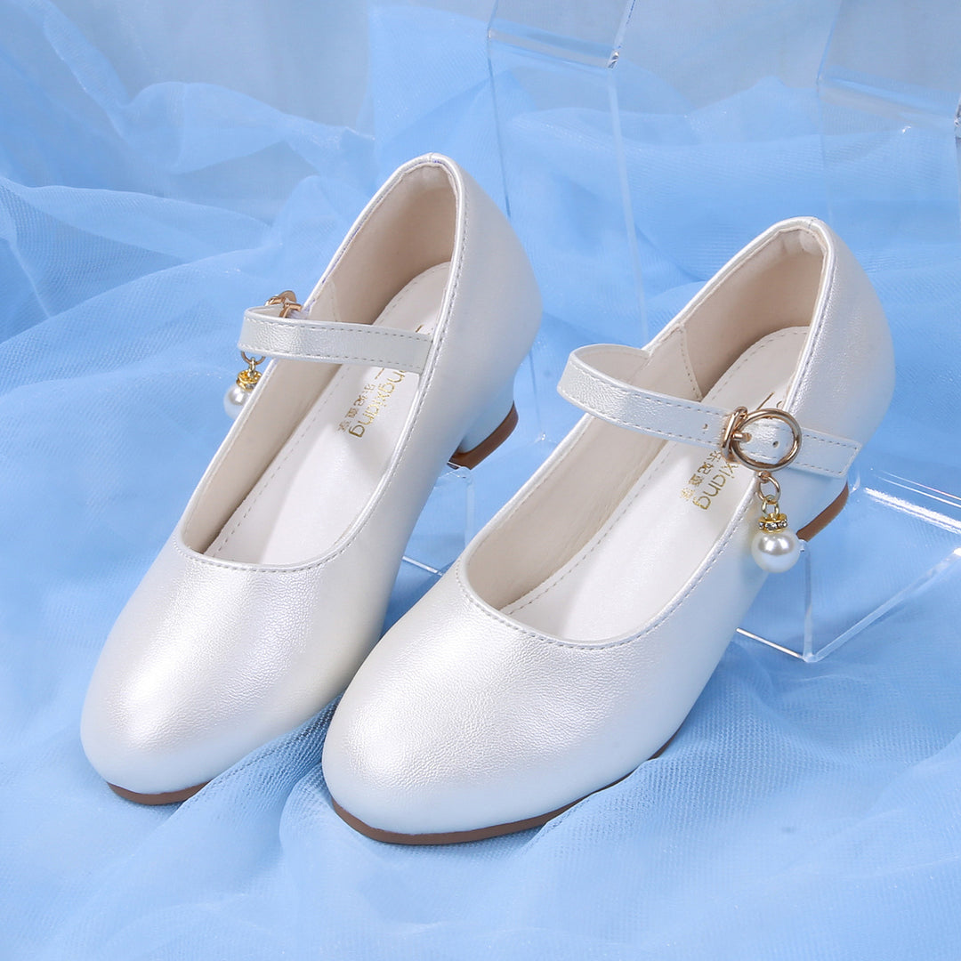 Girls Elegant Ballerinas with Adjustable Strap and Pearl Pendant Mune Fashion