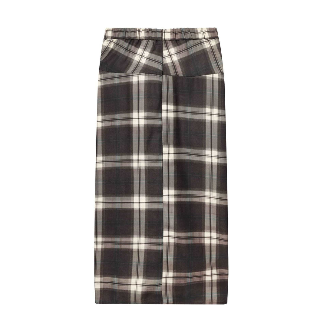 Women's midi skirt with check pattern and decorative front draping Mune Fashion