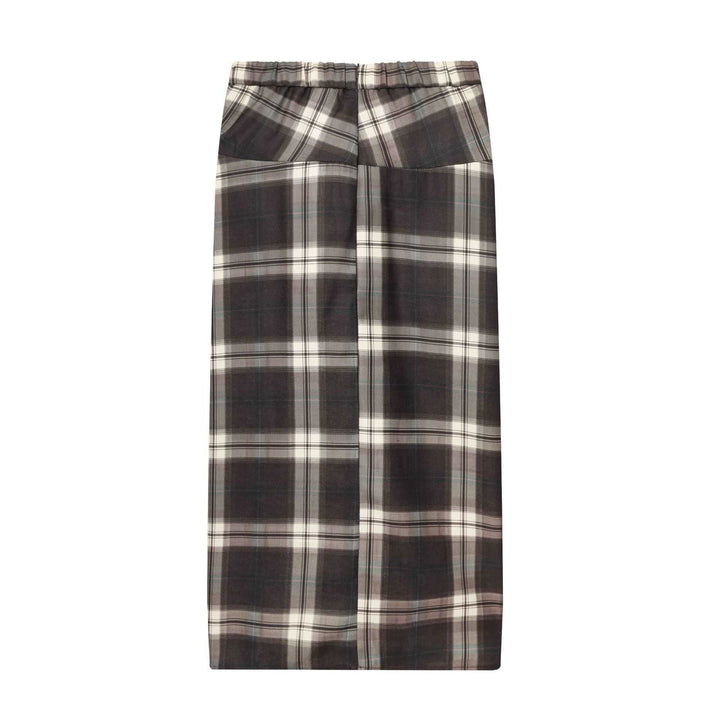 Women's midi skirt with check pattern and decorative front draping Mune Fashion
