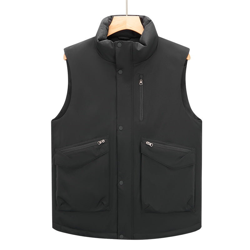 Men's quilted vest with high stand-up collar and multifunctional zip pockets Mune Fashion