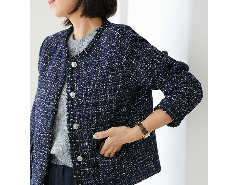 Women Elegant Short Sleeve Tweed Coat Mune Fashion