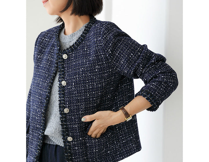 Women Elegant Short Sleeve Tweed Coat Mune Fashion