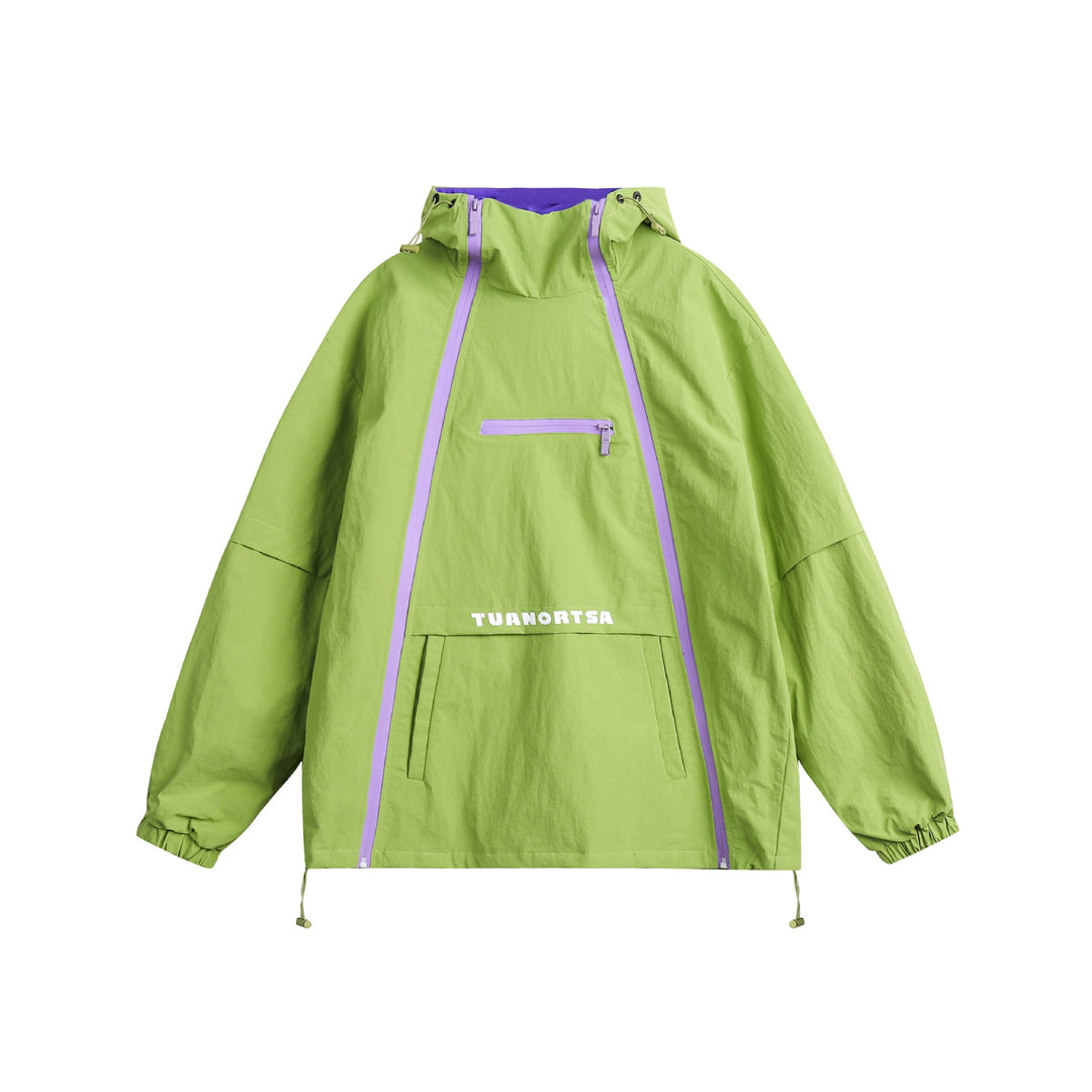 Unisex Technical Oversize Anorak with Hood, Zipper Details and Kangaroo Pocket Mune Fashion