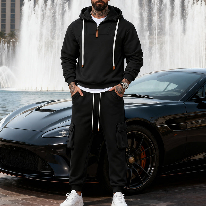 Men's casual fleece tracksuit with half zipper and cargo pockets Mune Fashion