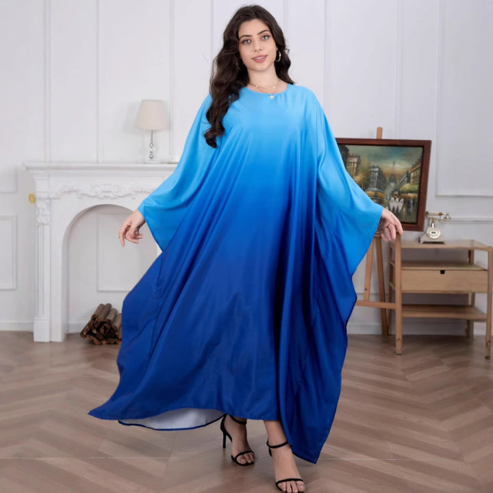 Women's Flowing Kaftan Maxi Dress with Oversized Sleeves and Round Neckline Mune Fashion