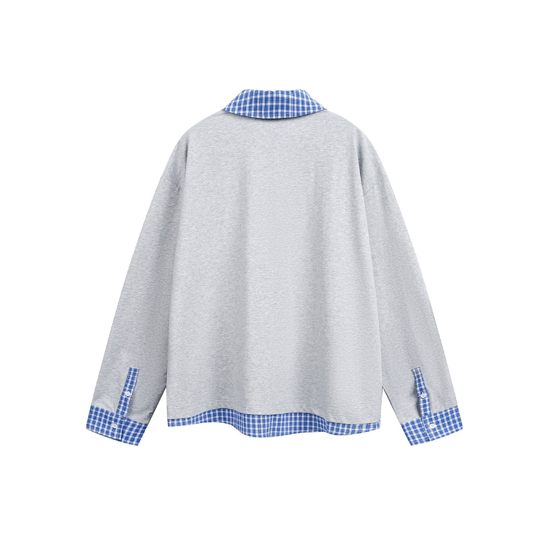 Unisex Wide cut sweatshirt with check collar and hem insert Mune Fashion