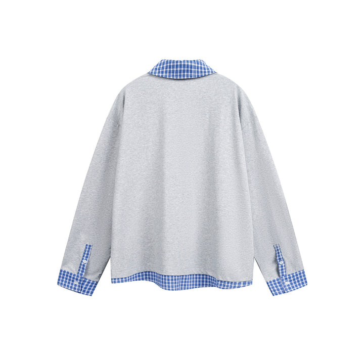Unisex Wide cut sweatshirt with check collar and hem insert Mune Fashion