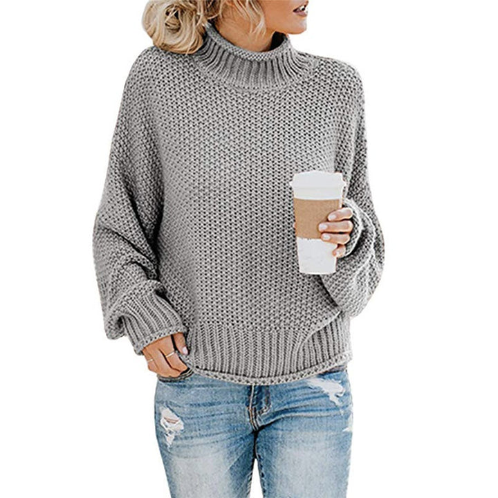 Women's chunky knit turtleneck sweater with oversized cut and block stripe design Mune Fashion