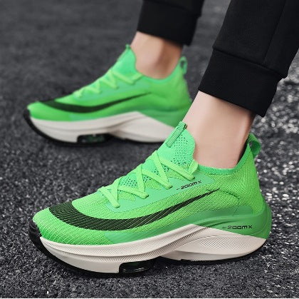 Unisex responsive plateau cushioning running shoes with knitted sock entry and visible air chamber Mune Fashion