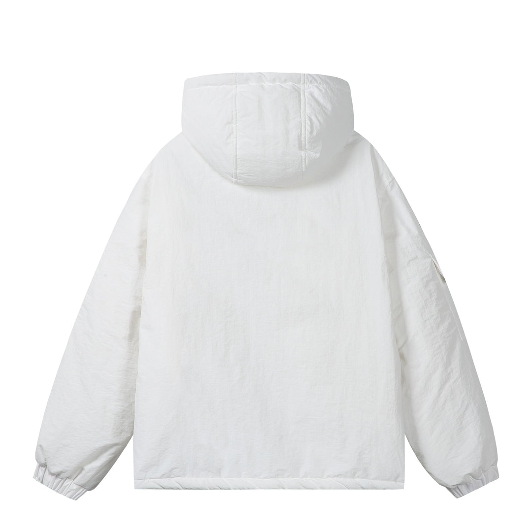 Unisex Short Boxy Padded Hooded Jacket with Sleeve Utility Pocket and Side Insertion Pockets Mune Fashion
