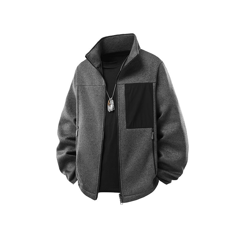 Men's Structured Fleece Zip Jacket with High Stand Collar and Nylon Chest Pocket Mune Fashion