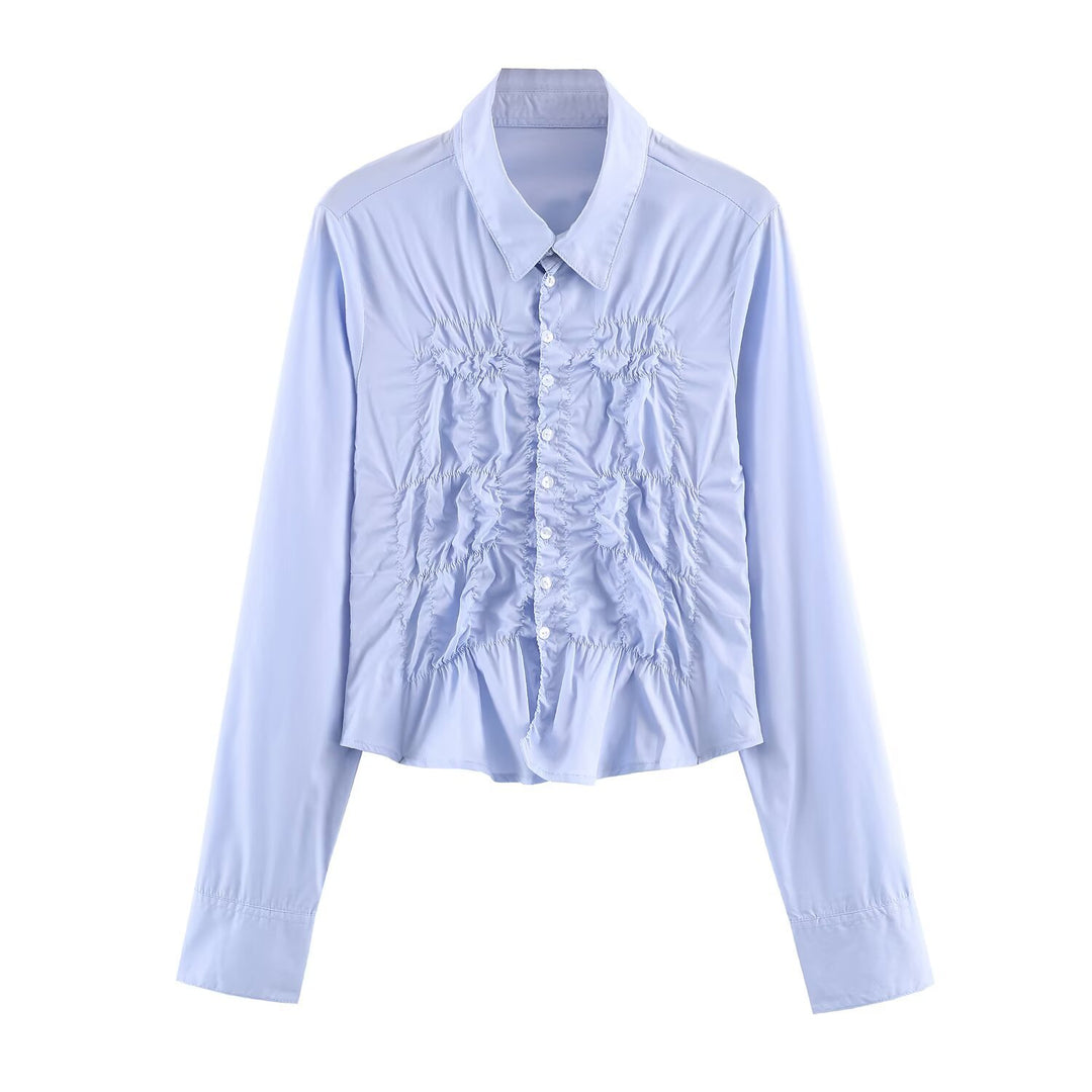 Women's shirt blouse with smocked gathering and classic collar Mune Fashion