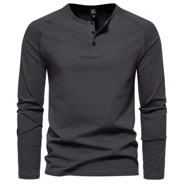 Men's long-sleeve Henley shirt made of cotton blend with button placket and slim fit Mune Fashion