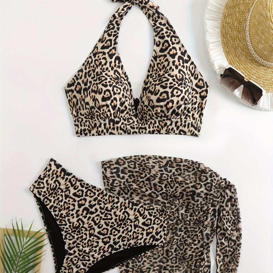 Women's triangle bikini set with elegant wrap and sophisticated animal print Mune Fashion