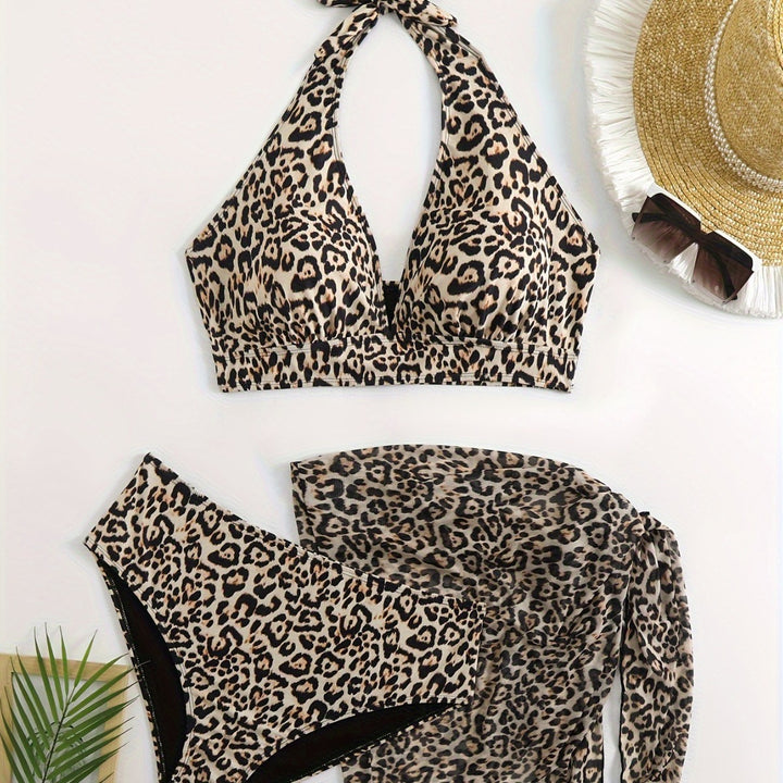Women's triangle bikini set with elegant wrap and sophisticated animal print Mune Fashion