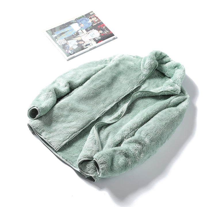 Ladies Cozy Teddy Fleece Jacket in Oversized Style with Stand-Up Collar and Zipper