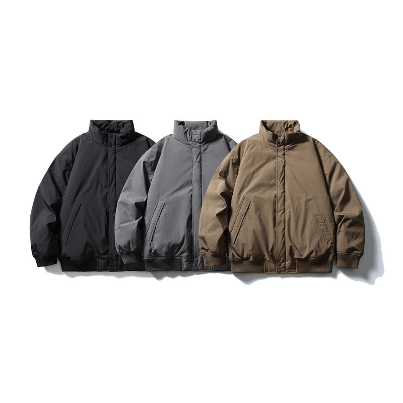 Unisex Stylishly cut padded bomber jacket with high stand-up collar and concealed front placket Mune Fashion