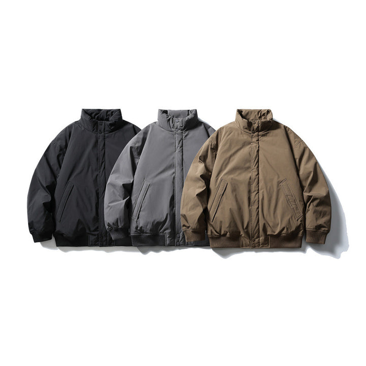 Unisex Stylishly cut padded bomber jacket with high stand-up collar and concealed front placket Mune Fashion