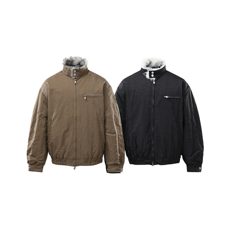 Men's Quilted Bomber Jacket with High Teddy Collar, Concealed Zipper and Elastic Hem Mune Fashion