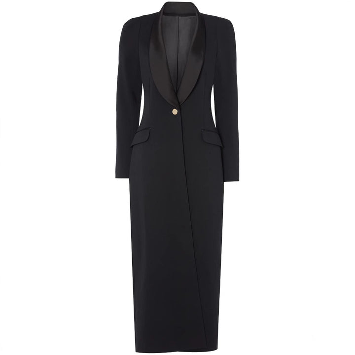 Women's max dress in tuxedo blazer style with shawl collar and single-button closure Mune Fashion