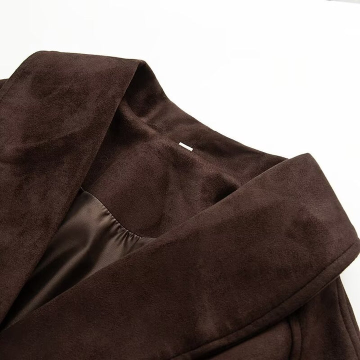 Ladies short coat in kimono style made of velour look with wide shawl collar and waist belt Mune Fashion