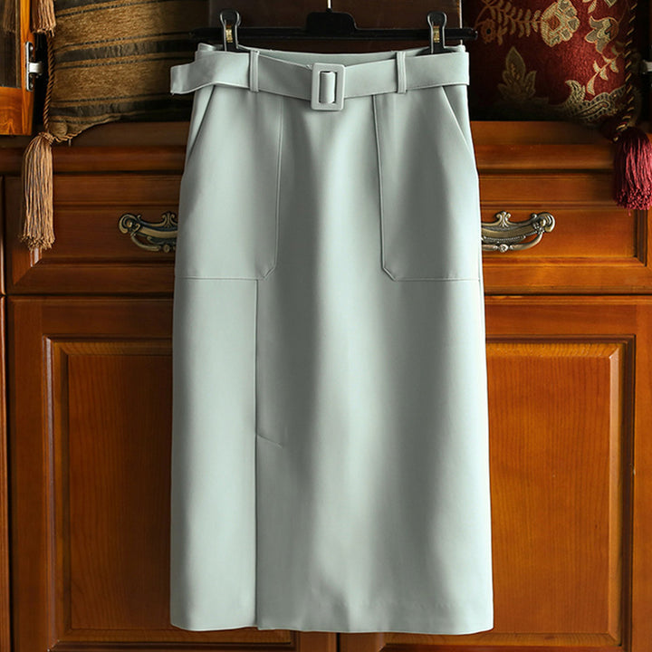 Women Elegant High-Waist Pencil Skirt with Belt Mune Fashion