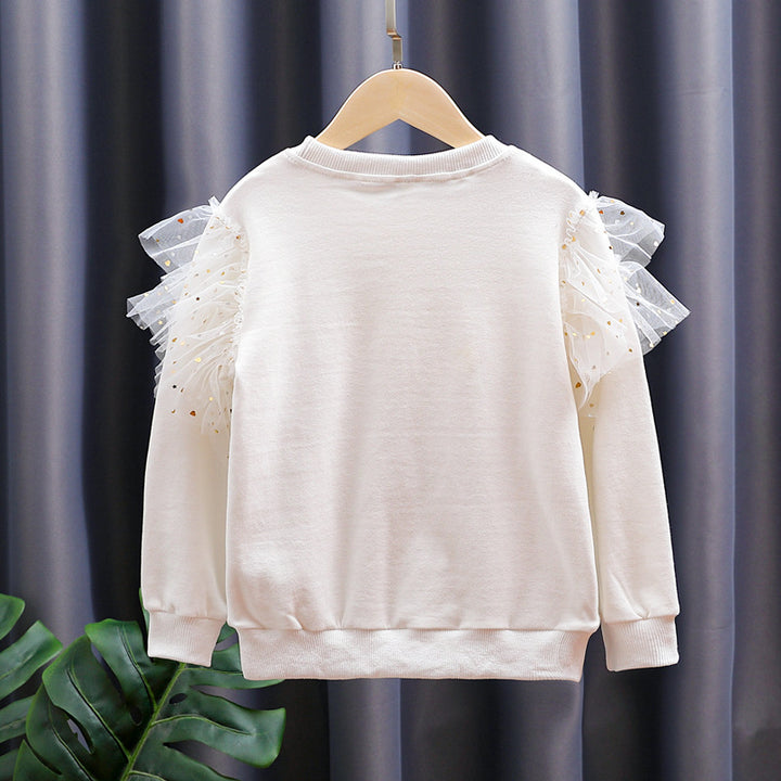 Girls fashion sweatshirt with transparent puff sleeves and bow detail Mune Fashion
