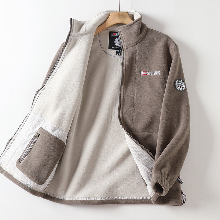 Men's fleece jacket with stand-up collar, full-length zipper, and elastic cuffs Mune Fashion