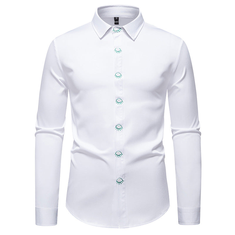 Men's Fitted Business Shirt with Kent Collar and Contrasting Decorative Buttons Mune Fashion