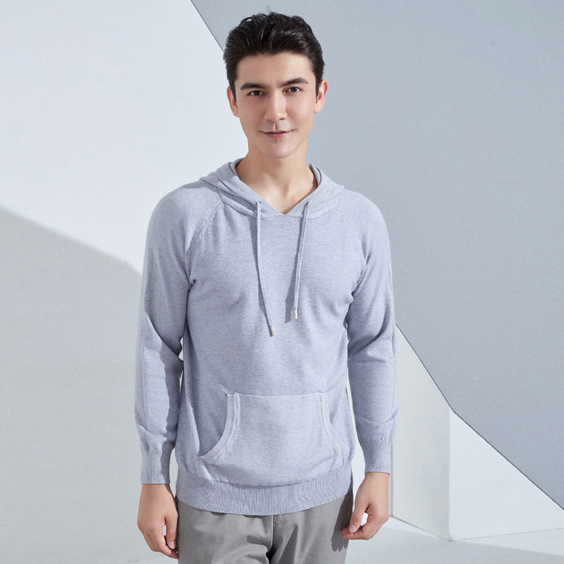 Men's Lightweight Hooded Fine Knit Sweater with Kangaroo Pocket and Raglan Sleeves Mune Fashion