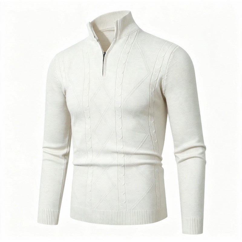 Men's half-zip sweater made of fine knit with ribbed stand-up collar Mune Fashion