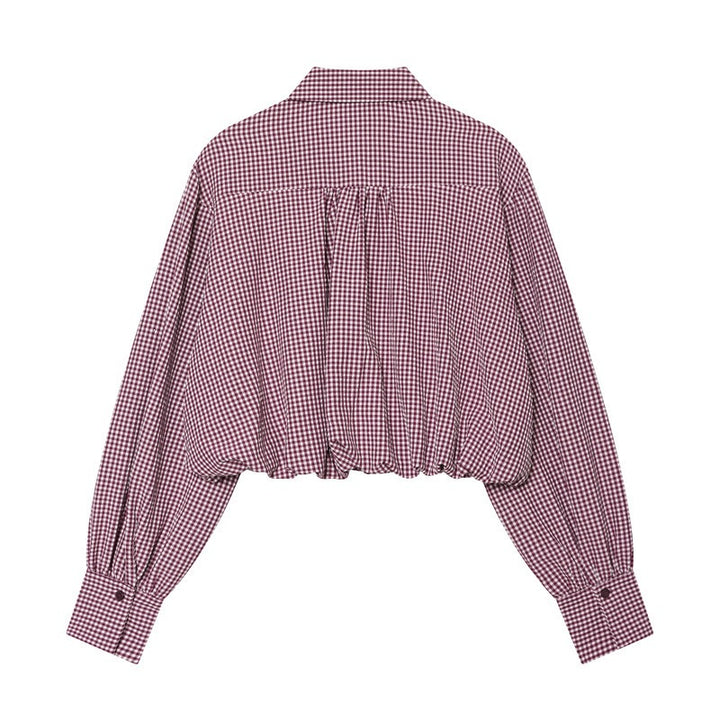 Women Checked Cropped Blouse with Elastic Hem Mune Fashion
