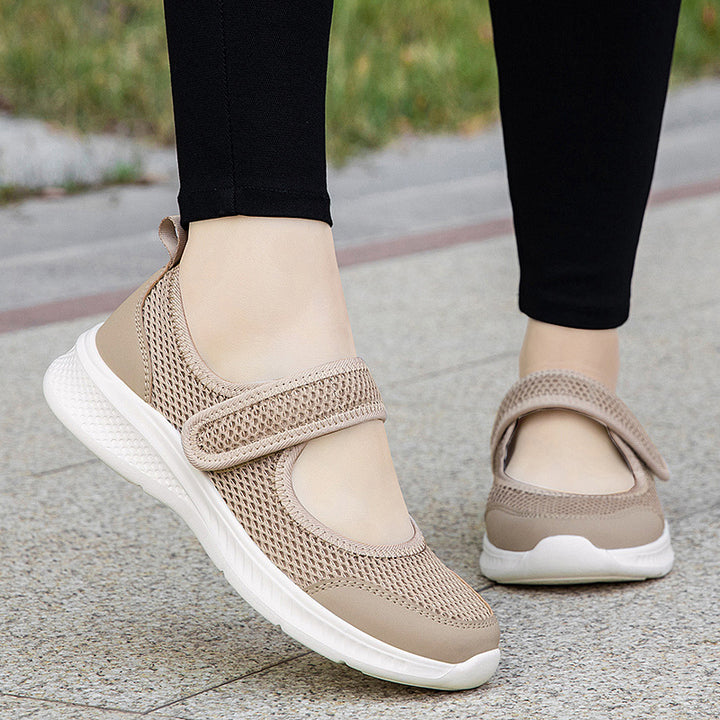 Women's Velcro-Strap Ballerina-Style Sneakers with Breathable Mesh Upper and Flexible Lightweight Sole Mune Fashion