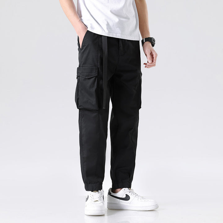 Men's Lightweight Utility Cargo Pants in Jogger Style with Integrated Belt Strap and Zipper Pockets Mune Fashion