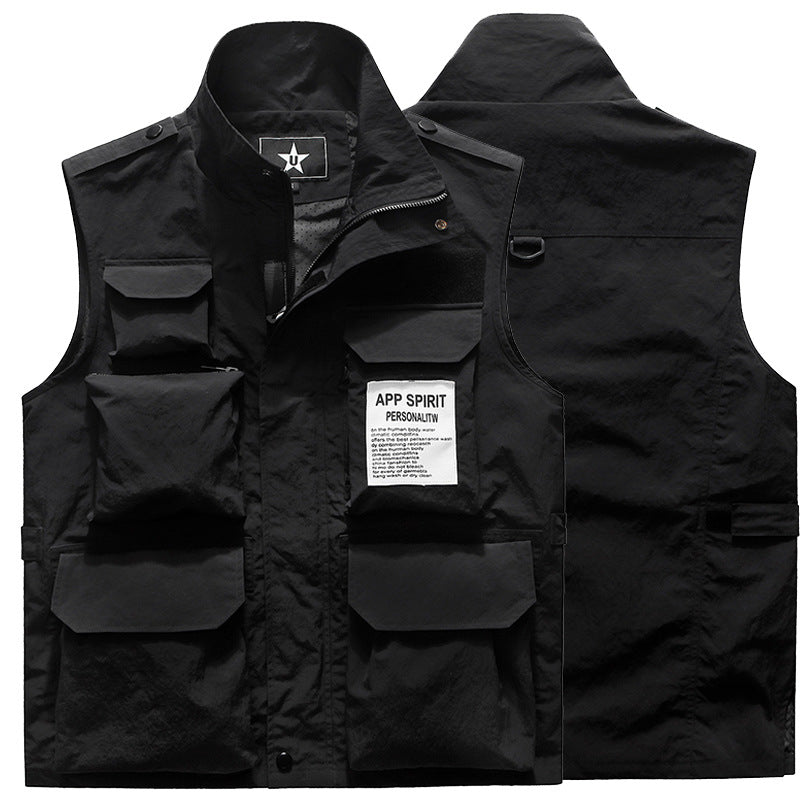 Men's Multifunctional Multiple Pocket Vest with Stand-Up Collar Mune Fashion