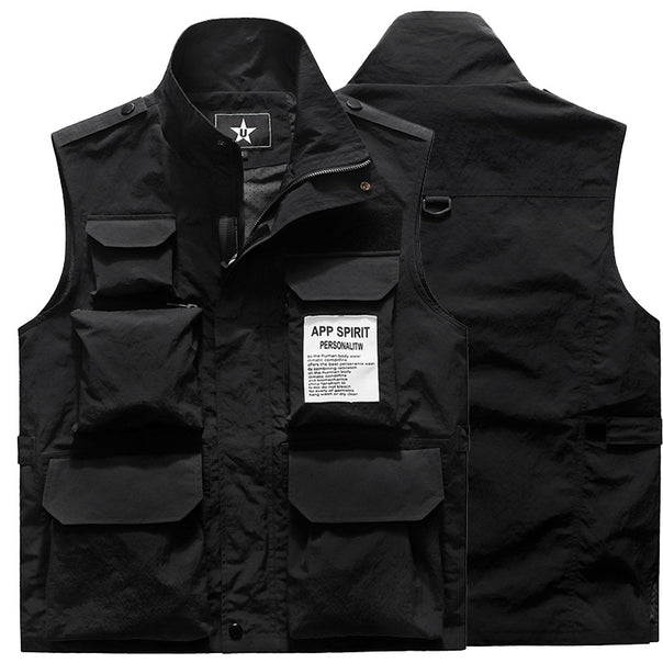 Men's Multifunctional Utility Vest with Multiple Pockets and Stand-Up Collar Mune Fashion