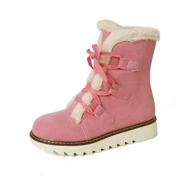 Women's -lined lace-up ankle boot with faux fur collar, elastic loop details and serrated profile sole Mune Fashion
