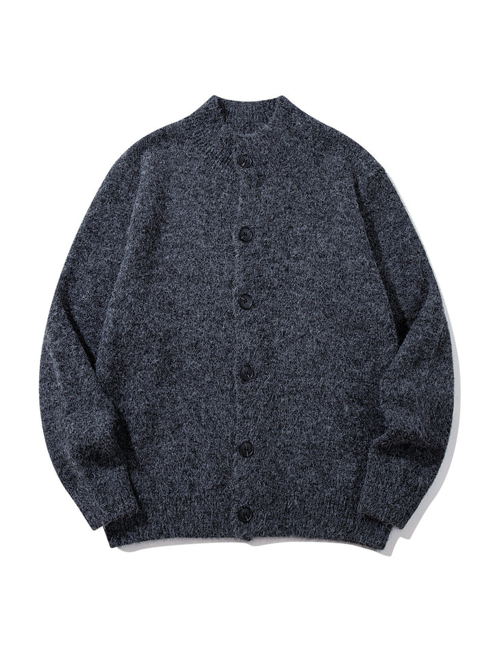 Unisex Chunky Knit Boucle Cardigan with Stand-Up Collar and Button Placket Mune Fashion