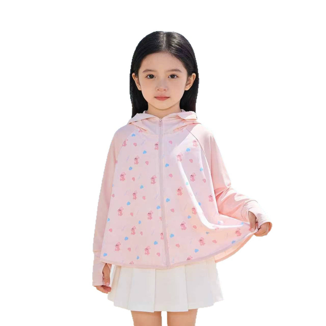Unisex nan UV protection hooded cape for children with asymmetric A-line cut and rabbit print Mune Fashion