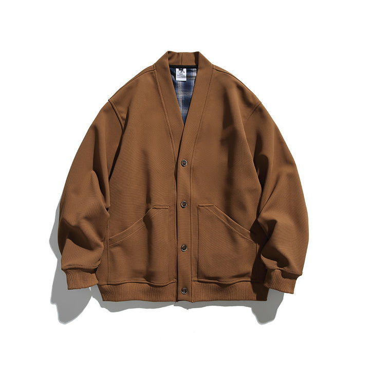 Unisex Boxy-Cardigan Jacket with V-neck, patch pockets and checked lined interior Mune Fashion